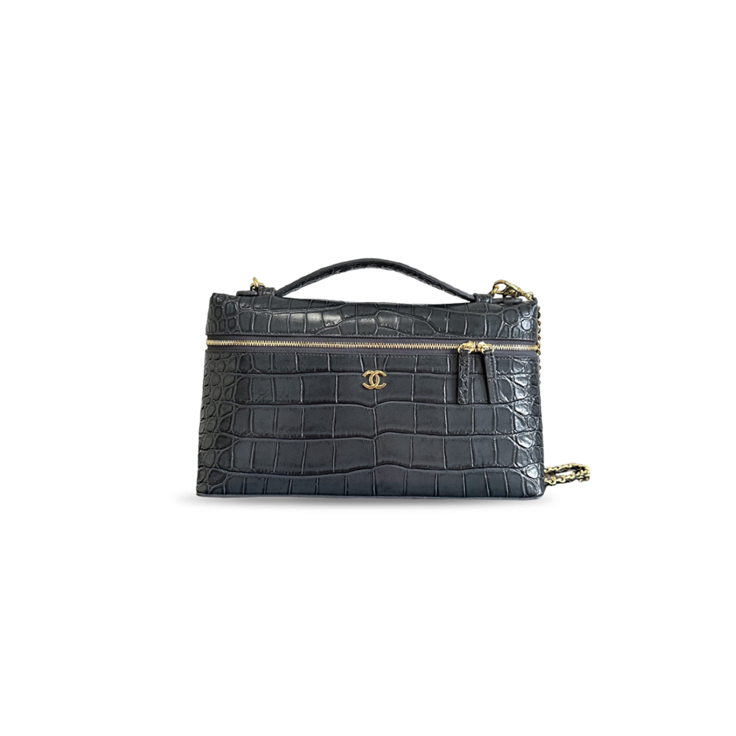 CHANEL CROCODILE EMBOSSED VANITY WITH CHAIN HANDBAG (28*17*5cm)